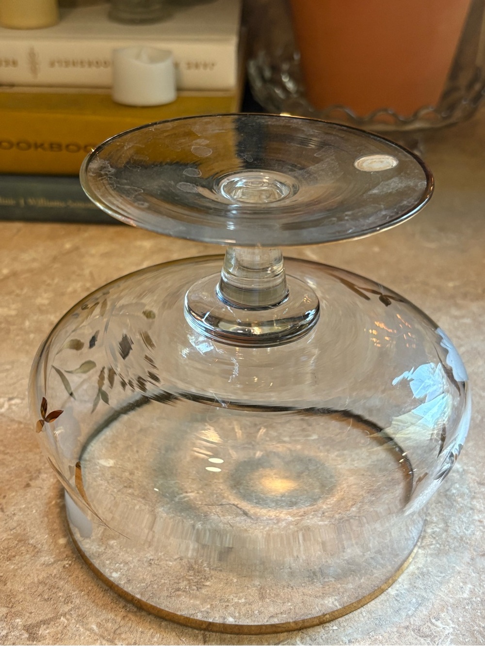 Vintagew Romanian Crystal Lidded Candy Dish Gold Frosted Leaf Pedestal Bowl - Picture 5 of 8